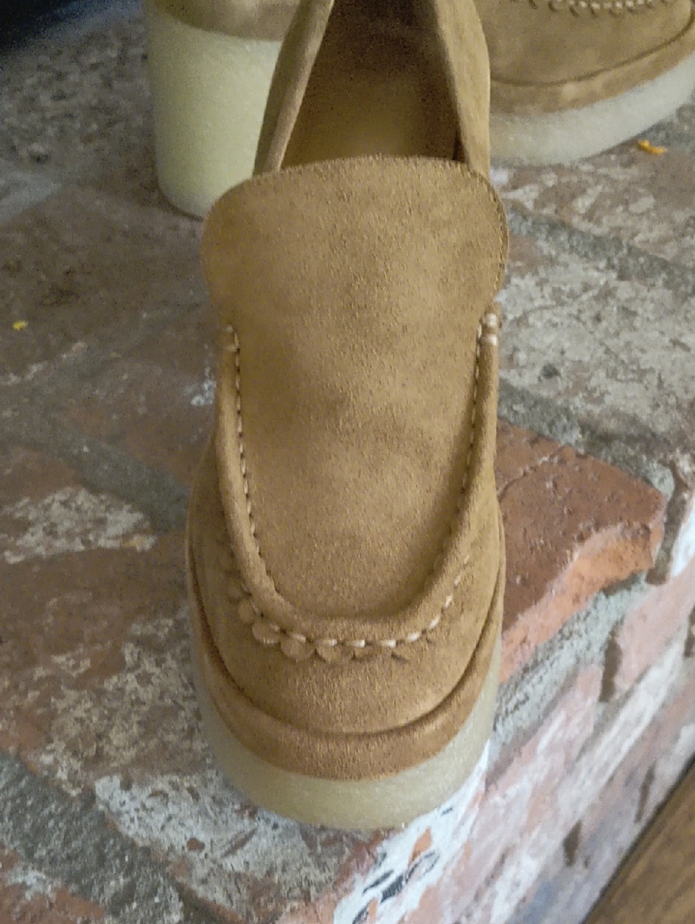 Women’s Suede Chunky Heel Loafers — Tan - Picture 4 of 10